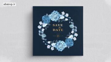 قالب لایه باز کارت عروسی آبی گلدار Blue floral wedding card
