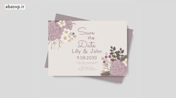 قالب لایه باز کارت عروسی بنفش گلدار Purple floral wedding card