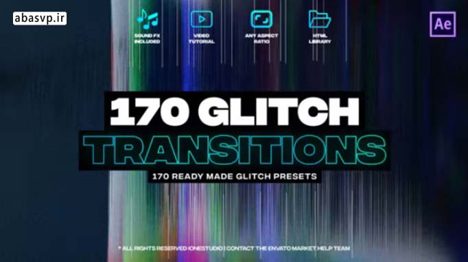 پروژه آماده افترافکت پکیج 170 ترانزیشن گلیچ Glitch Transitions