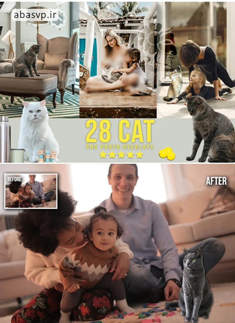 مجموعه 28 تصویر لایه باز گربه Cat Photoshop Overlays